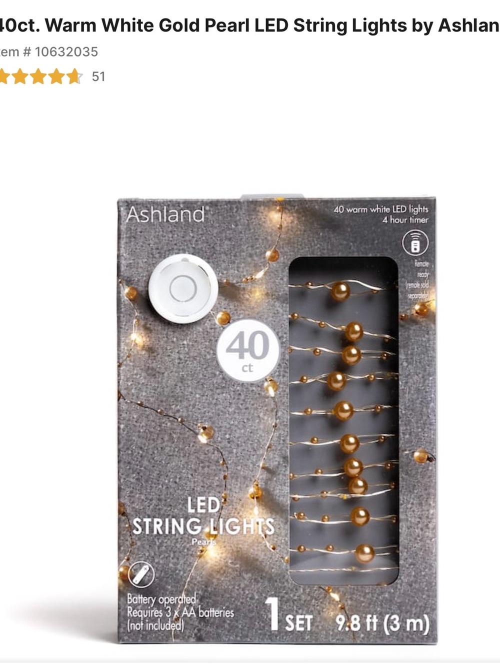 Ashland Warm White Gold Pearl LED String Lights